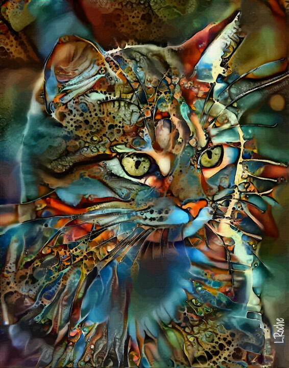 Digital Arts titled "Kaisha , cat" by L.Roche, Original Artwork, Acrylic