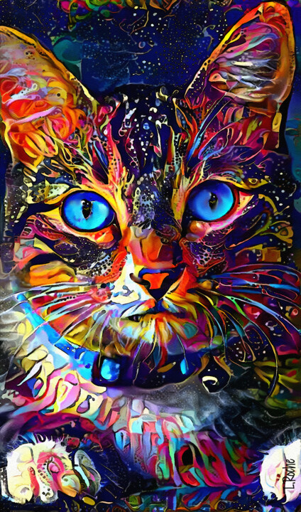 Arts numériques intitulée "Simeon confetti, cat" par L.Roche, Œuvre d'art originale, Acrylique