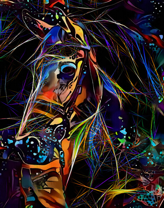 Digitale Kunst mit dem Titel "Monture cosmique" von L.Roche, Original-Kunstwerk, Acryl