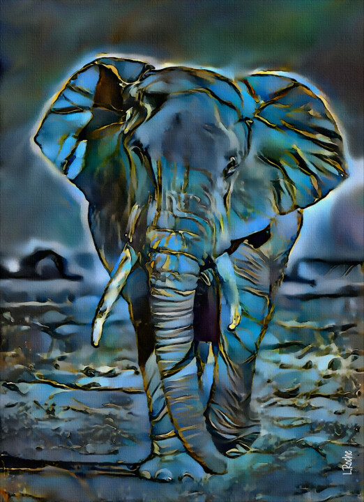 Digital Arts titled "Aura blue, Elephant" by L.Roche, Original Artwork, 2D Digital Work