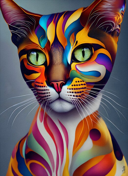 "Gato 2050" başlıklı Tablo L.Roche tarafından, Orijinal sanat, Mürekkep