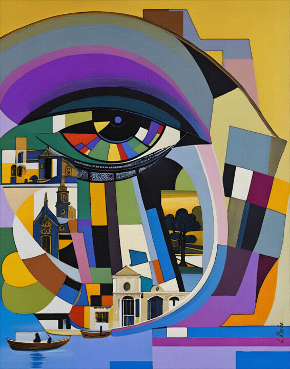 Peinture intitulée "Un oeil sur la city" par L.Roche, Œuvre d'art originale, Acrylique