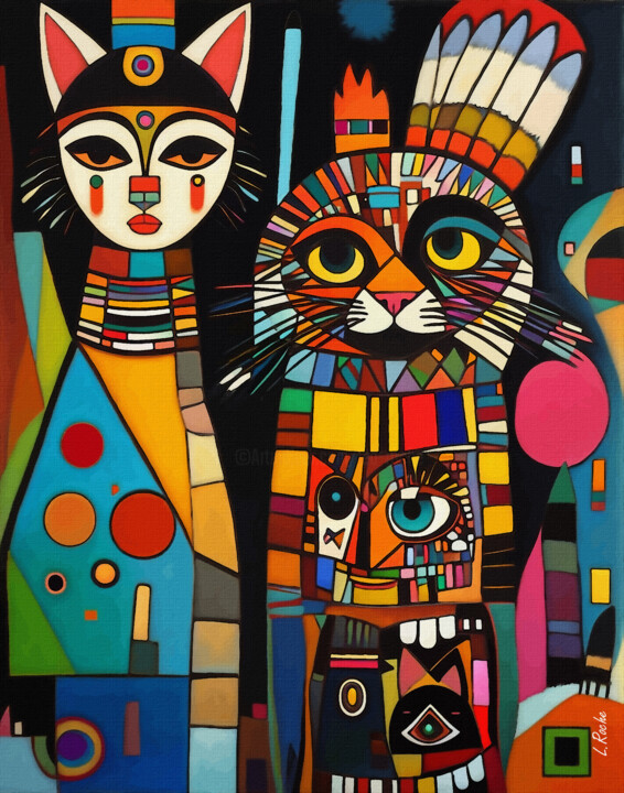 Peinture intitulée "Totem cat 2" par L.Roche, Œuvre d'art originale, Acrylique