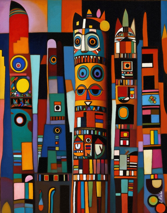 Painting titled "Totem cat 201" by L.Roche, Original Artwork, Acrylic