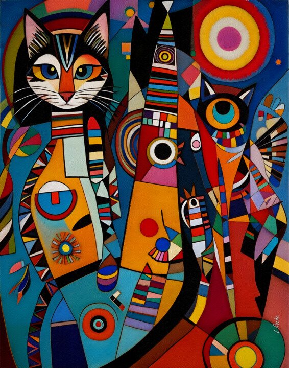 Картина под названием "Totem cat 56" - L.Roche, Подлинное произведение искусства, Акрил