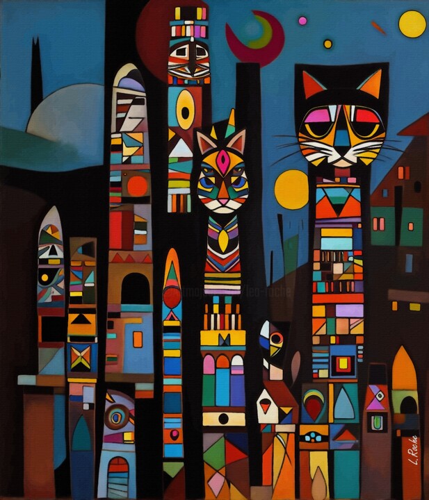 Картина под названием "Totem cat 55" - L.Roche, Подлинное произведение искусства, Акрил
