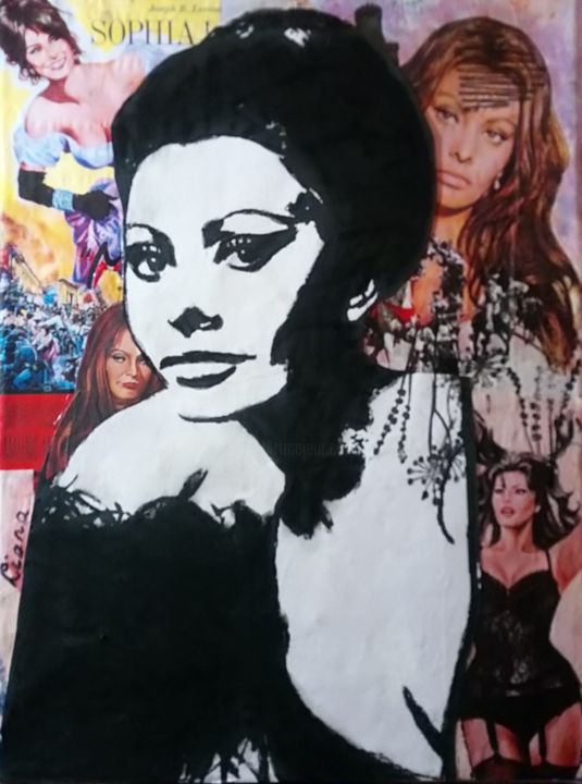 Prenten & gravures getiteld "Sophia loren" door L. Romeijn, Origineel Kunstwerk, Acryl