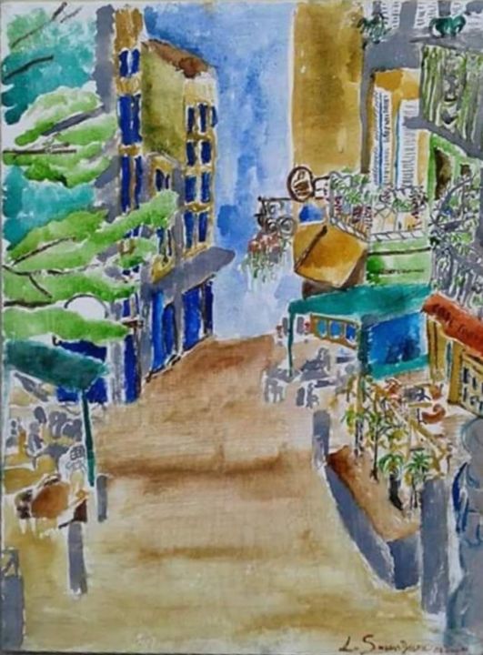Peinture intitulée ""Rue Saint Esprit"" par Laurence Sauvignon, Œuvre d'art originale, Aquarelle
