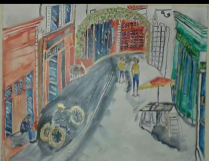 Peinture intitulée ""Rue de la Treille"" par Laurence Sauvignon, Œuvre d'art originale, Aquarelle
