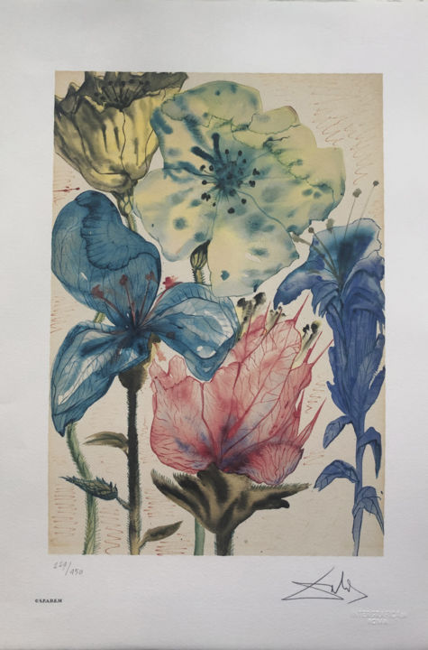 Gravures & estampes intitulée "Salvador Dalì - Fio…" par Lucy Sunders, Œuvre d'art originale, Lithographie