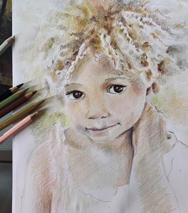 Dessin intitulée "Little girl" par L Y L O, Œuvre d'art originale, Crayon