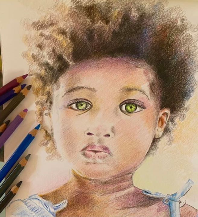Dessin intitulée "Little girl with bl…" par L Y L O, Œuvre d'art originale, Crayon