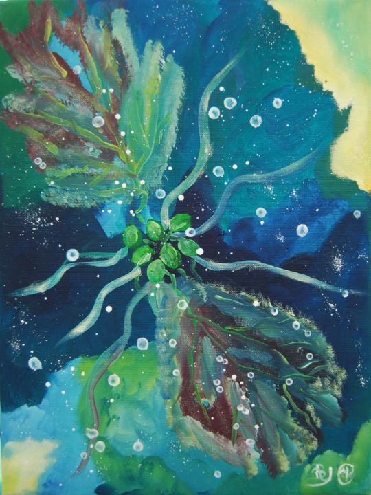 Painting titled "Green9" by La Babssy, Original Artwork, Oil