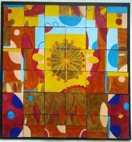 Pintura titulada ""Ciel de jardin"" por Annig Pineau (Ginna), Obra de arte original, Acrílico Montado en Panel de madera