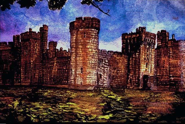 Pittura intitolato "Medieval Castle on…" da Laurie Black, Opera d'arte originale, Olio