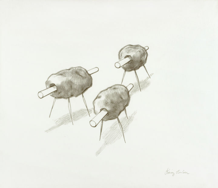 Drawing titled "Marching Duralopsids" by Lacey Stinson, Original Artwork, Pencil
