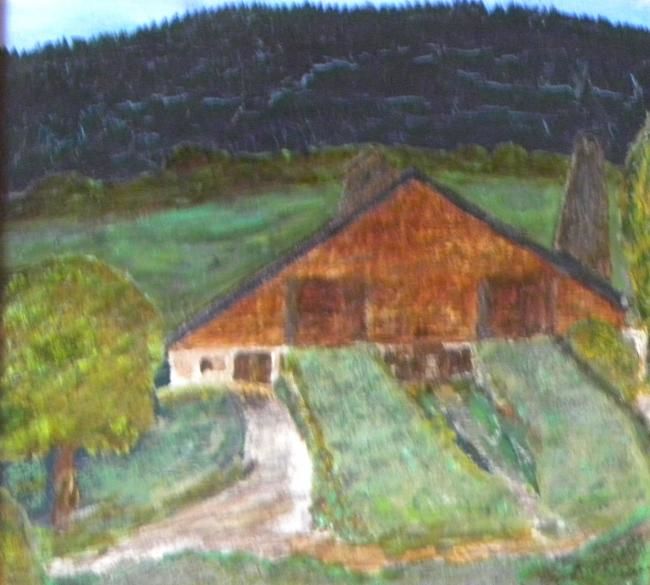 Painting titled "Ferme comtoise" by Christi Thiébaud, Original Artwork, Oil