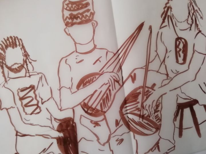 Drawing titled "Musiciens" by Line Lacroix, Original Artwork, Marker