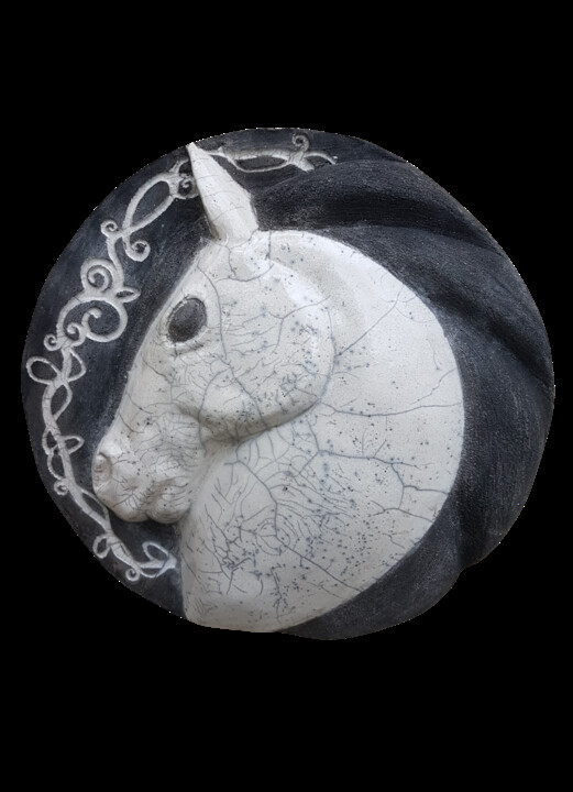 Sculpture titled "White, médaillon te…" by Frédérique Lacroix Damas, Original Artwork, Ceramics