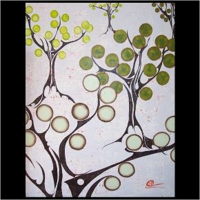 Painting titled "L'arbre vert" by Lacy May Coligan, Original Artwork