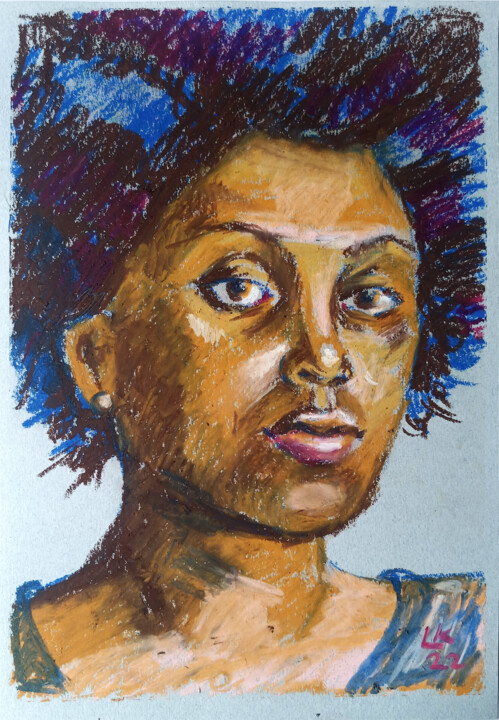 Desenho intitulada "African woman portr…" por Lada Kholosho, Obras de arte originais, Pastel
