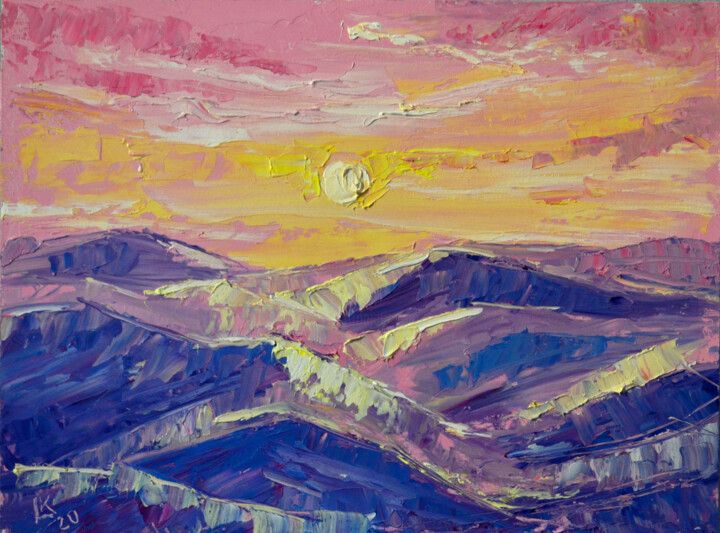 Painting titled "Abstract pink sunse…" by Lada Kholosho, Original Artwork, Oil