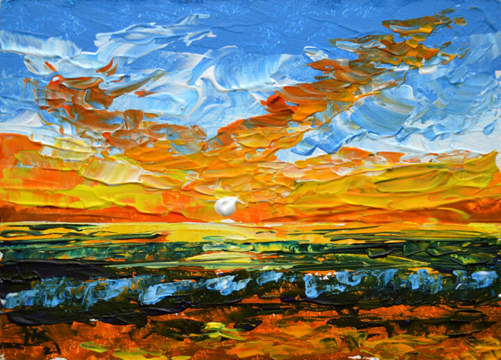Malerei mit dem Titel "Sunset on the ocean…" von Lada Kholosho, Original-Kunstwerk, Acryl