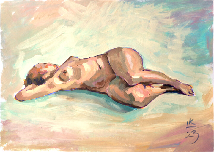 제목이 "Nude woman sleeping"인 미술작품 Lada Kholosho로, 원작, 아크릴