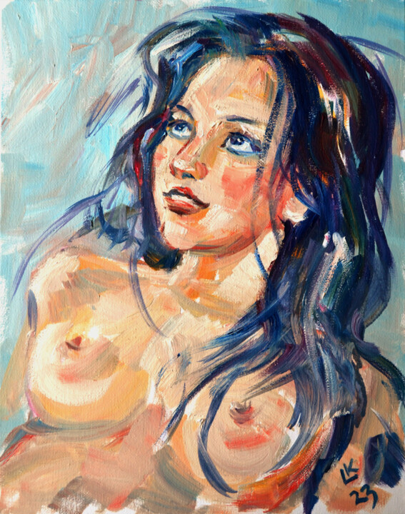 Pintura intitulada "Young woman portrait" por Lada Kholosho, Obras de arte originais, Óleo