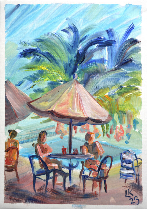 Peinture intitulée "Café Oasis: A Summe…" par Lada Kholosho, Œuvre d'art originale, Huile