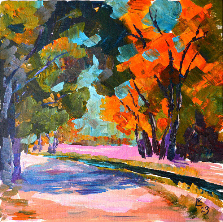 Painting titled "Autumn Pathway Coun…" by Lada Kholosho, Original Artwork, Acrylic