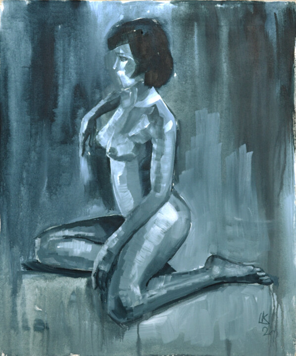 绘画 标题为“Naked woman sitting…” 由Lada Kholosho, 原创艺术品, 丙烯 安装在木质担架架上