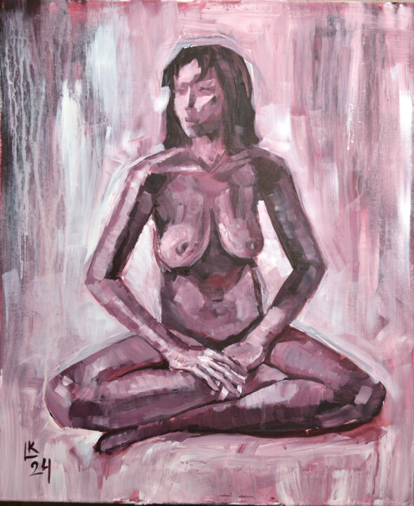 "Woman Yoga Sitting" başlıklı Tablo Lada Kholosho tarafından, Orijinal sanat, Akrilik Ahşap Sedye çerçevesi üzerine monte ed…
