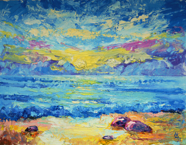 Pintura titulada "Colorful sunset art…" por Lada Kholosho, Obra de arte original, Oleo