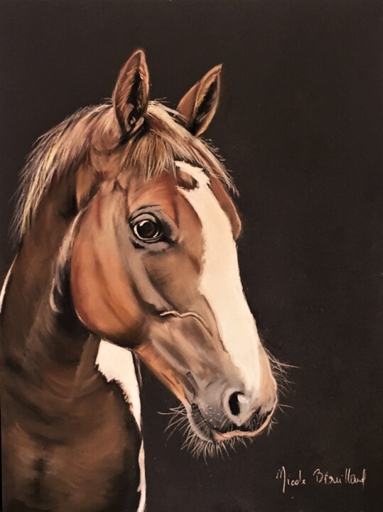 Tekening getiteld "Cheval bai" door Nicole Brouillard, Origineel Kunstwerk, Pastel