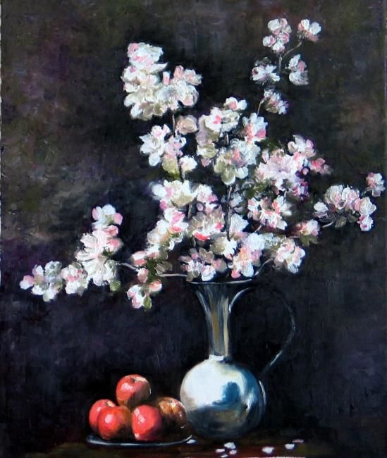 Pittura intitolato "cruchon et fleurs d…" da Nicole Brouillard, Opera d'arte originale