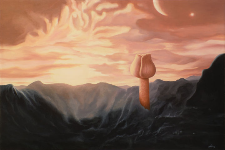 Картина под названием "Rose in galaxy" - Hurt, Подлинное произведение искусства, Масло