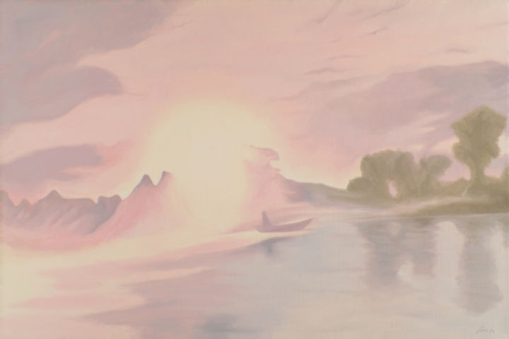 Картина под названием "Sun Lake" - Hurt, Подлинное произведение искусства, Масло