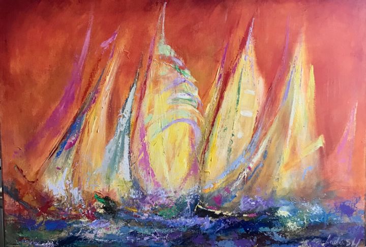 Painting titled "Регата (Regatta)" by Vladimer Sharashidze (Lado Sharashidze), Original Artwork, Oil