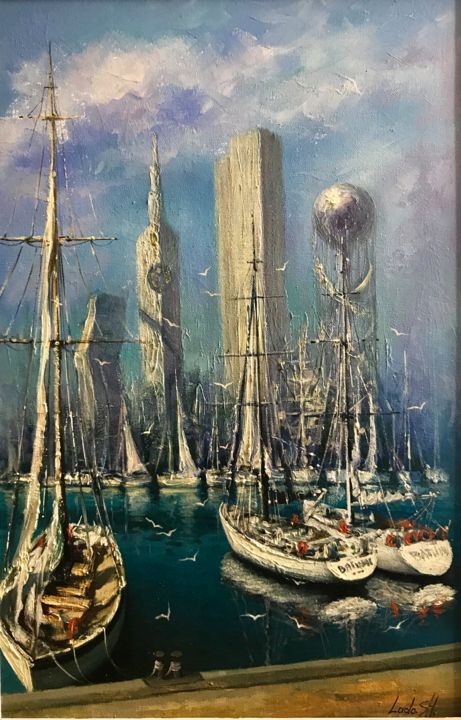 Painting titled "Batumi ( Батуми )" by Vladimer Sharashidze (Lado Sharashidze), Original Artwork, Oil