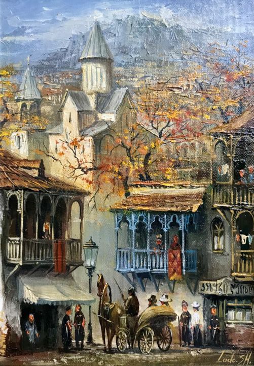Painting titled "Старый Тбилиси (Old…" by Vladimer Sharashidze (Lado Sharashidze), Original Artwork, Oil