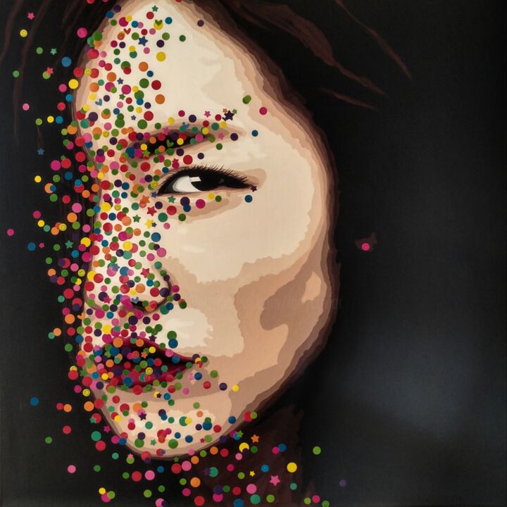 Peinture intitulée "Gommettes attack" par Lady Caviar, Œuvre d'art originale, Acrylique