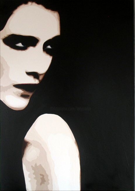 Peinture intitulée "Cherry sur fond noir" par Lady Caviar, Œuvre d'art originale