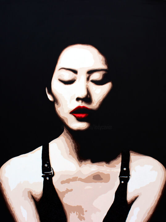 Peinture intitulée "Kurai Kangae" par Lady Caviar, Œuvre d'art originale, Acrylique