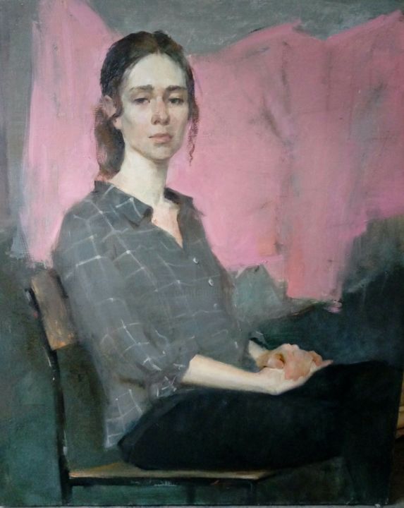 Peinture intitulée "Юная леди" par Anastasia Grin, Œuvre d'art originale, Huile Monté sur Châssis en bois
