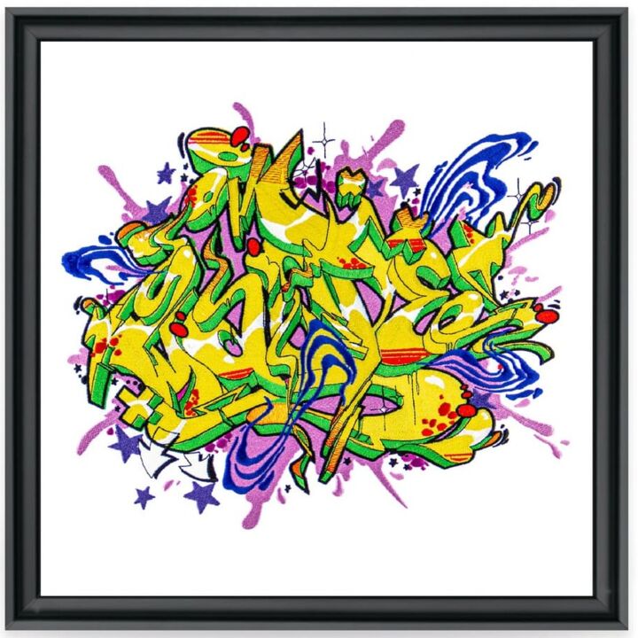 Art textile intitulée "Green & Purple" par Lady.K, Œuvre d'art originale, Broderie Monté sur Châssis