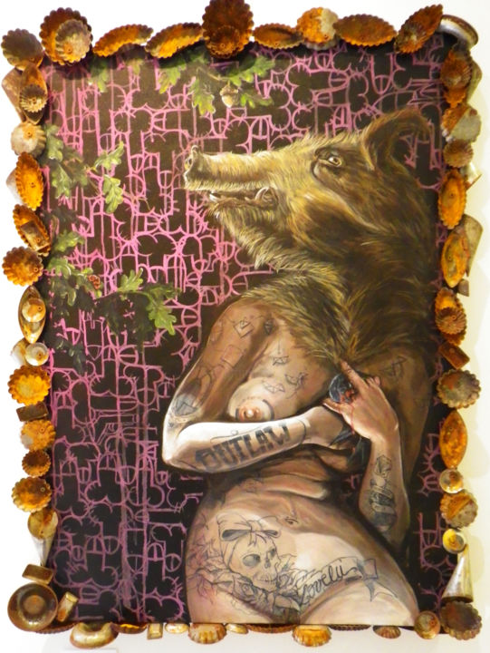 Schilderij getiteld "cochonne sauvage" door Lady Pocket, Origineel Kunstwerk