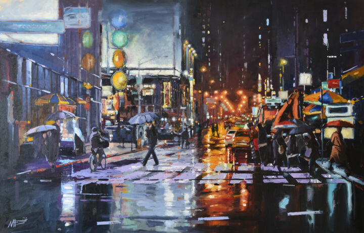 Painting titled "NIGHT CITY" by Artem Lozhkin, Original Artwork, Oil
