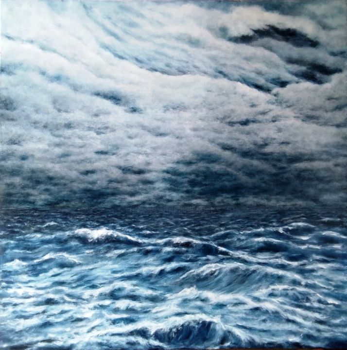 Painting titled "Tempête" by Laetitia Piazzoli, Original Artwork, Acrylic Mounted on Wood Stretcher frame