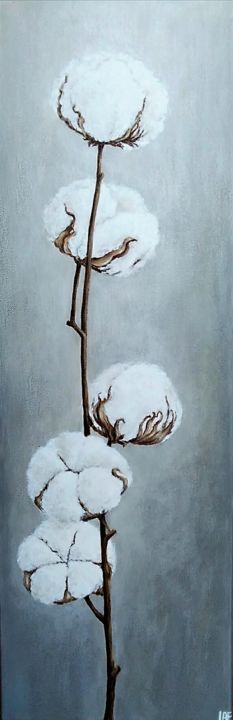Peinture intitulée "Branche de coton" par Laetitia Piazzoli, Œuvre d'art originale, Acrylique Monté sur Châssis en bois